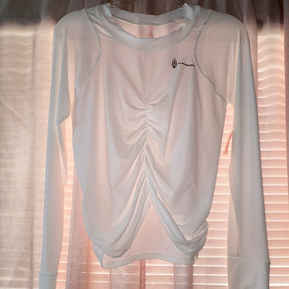 FP Movement by Free People White Ruched Long Sleeve Top